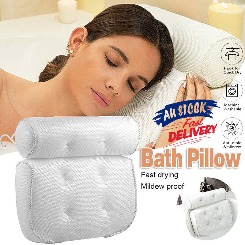 Home 3D Mesh Bath Pillow Back Neck Support Bathtub Spa Hot Tub Suction Cups New