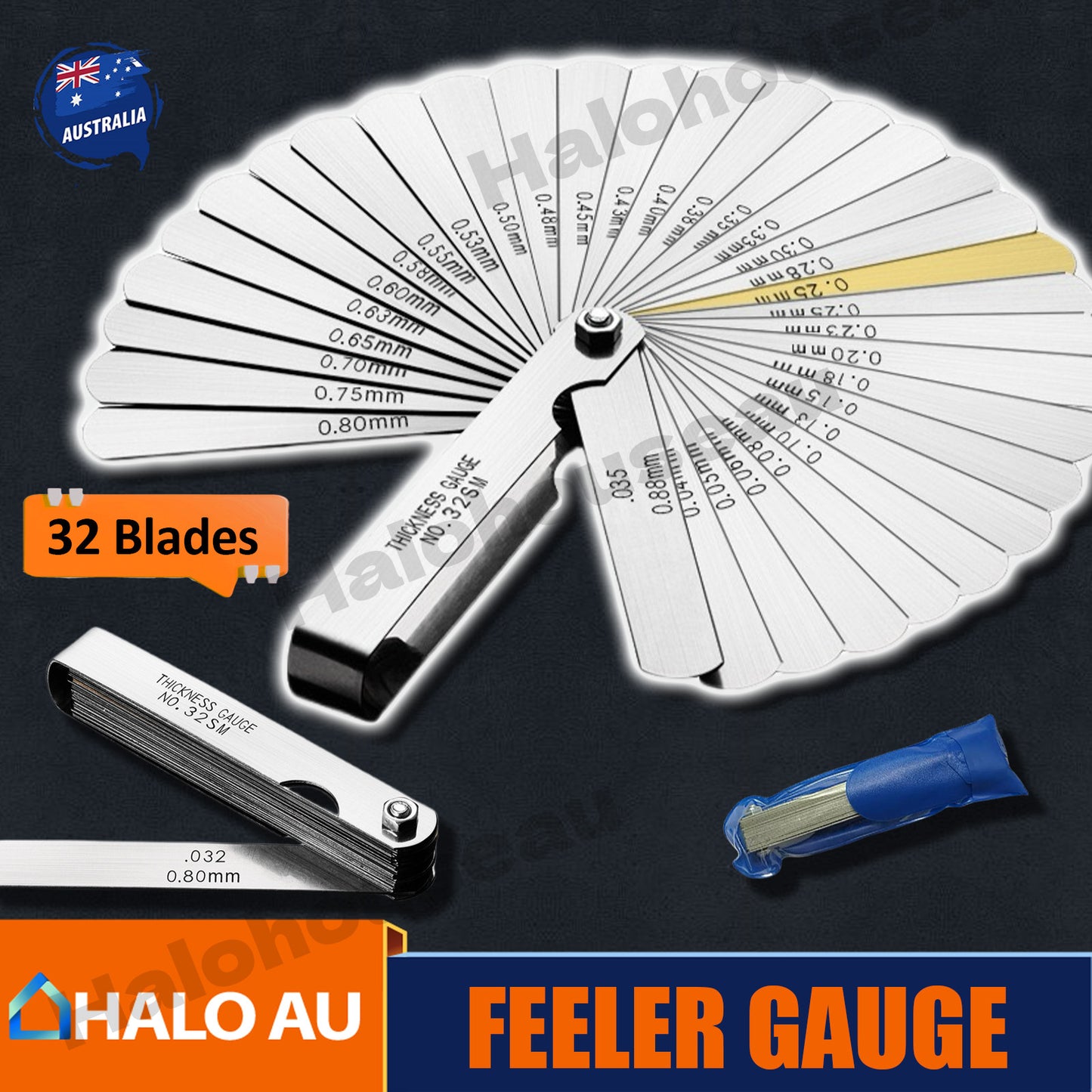 Filler Gap Feeler Gauge Metric Thickness 32 Blade MM/Inch Marked Dual Tool New