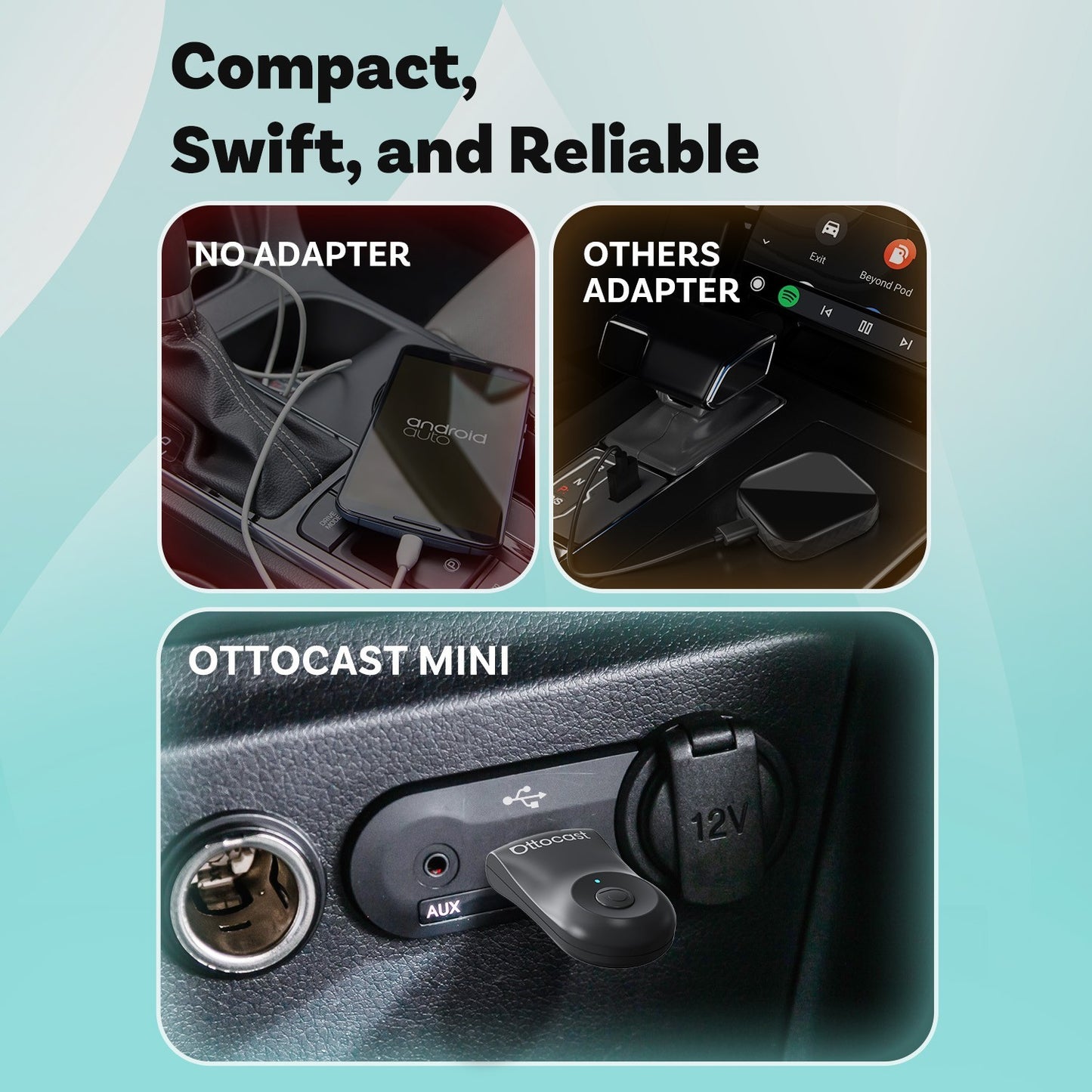Ottocast Wireless Carplay Mirror iPhone Cars Adapter 3 in 1 Compatible w/Airplay – Compatible with iPhone