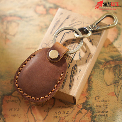 Genuine Leather Access Card Holder | RFID Key Fob Cover Case with Keychain