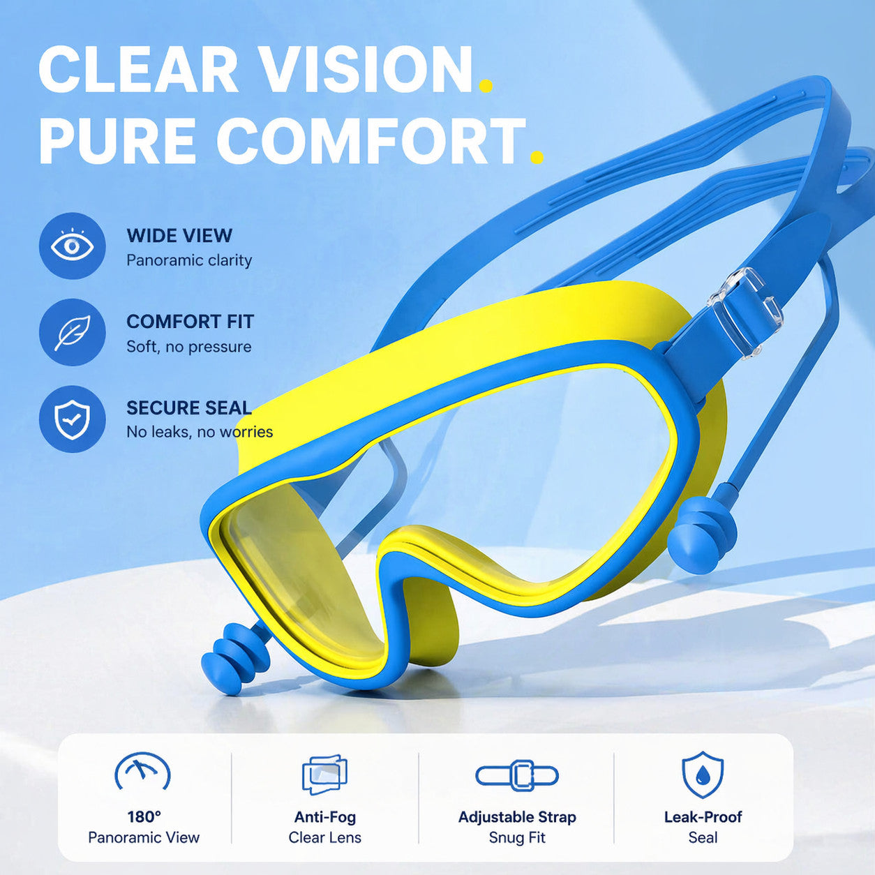 Kids Swim Goggles Waterproof Anti-Fog Large Frame Clear Vision Swimming Glasses