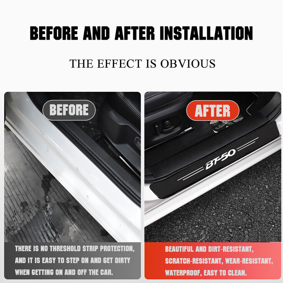 4pcs Compatible with Mazda BT-50 Car Door Sill plate Scuff Carbon Fiber Sticker Protector