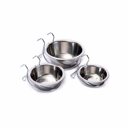 Pet Bowl Dog Food Cage Crate Water S/M/L Hang-on Stainless Steel Metal Cat