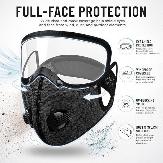 Reusable Carbon Filter Dust Mask with Adjustable Goggles, With 5-Layer Filter CF