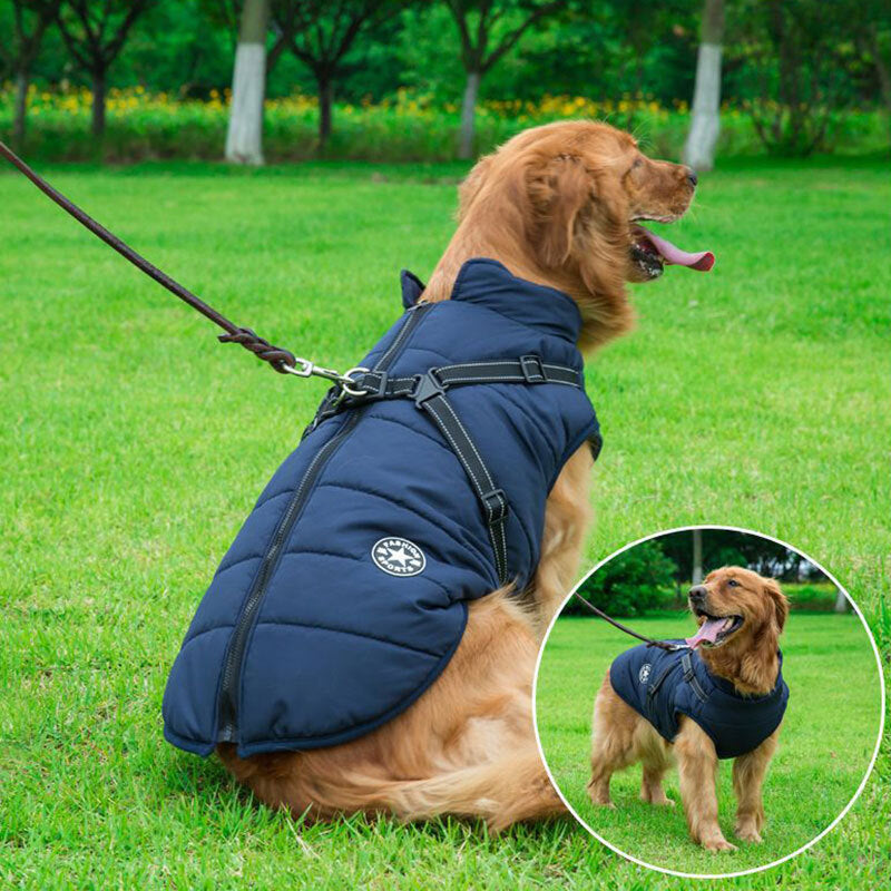 Pet Dog Waterproof Coat Autumn Winter Warm Padded Pet Puppy Jacket with Harness