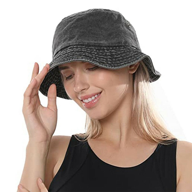 Unisex Washed Cotton Bucket Hat Outdoor Camping Fishing Sun Hat For Men Women