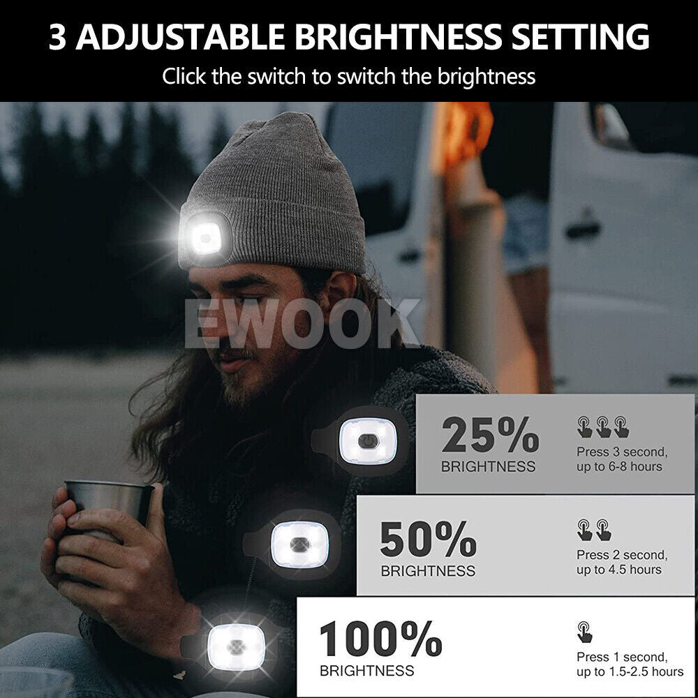 Winter Autumn Warm LED Light Knitted Beanie Hat Men Women With USB Rechargeable