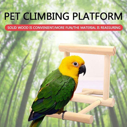 Bird Wood Perch Stand With Mirror Swing Parrot Pet Budgie Cage Hanging Toy AU