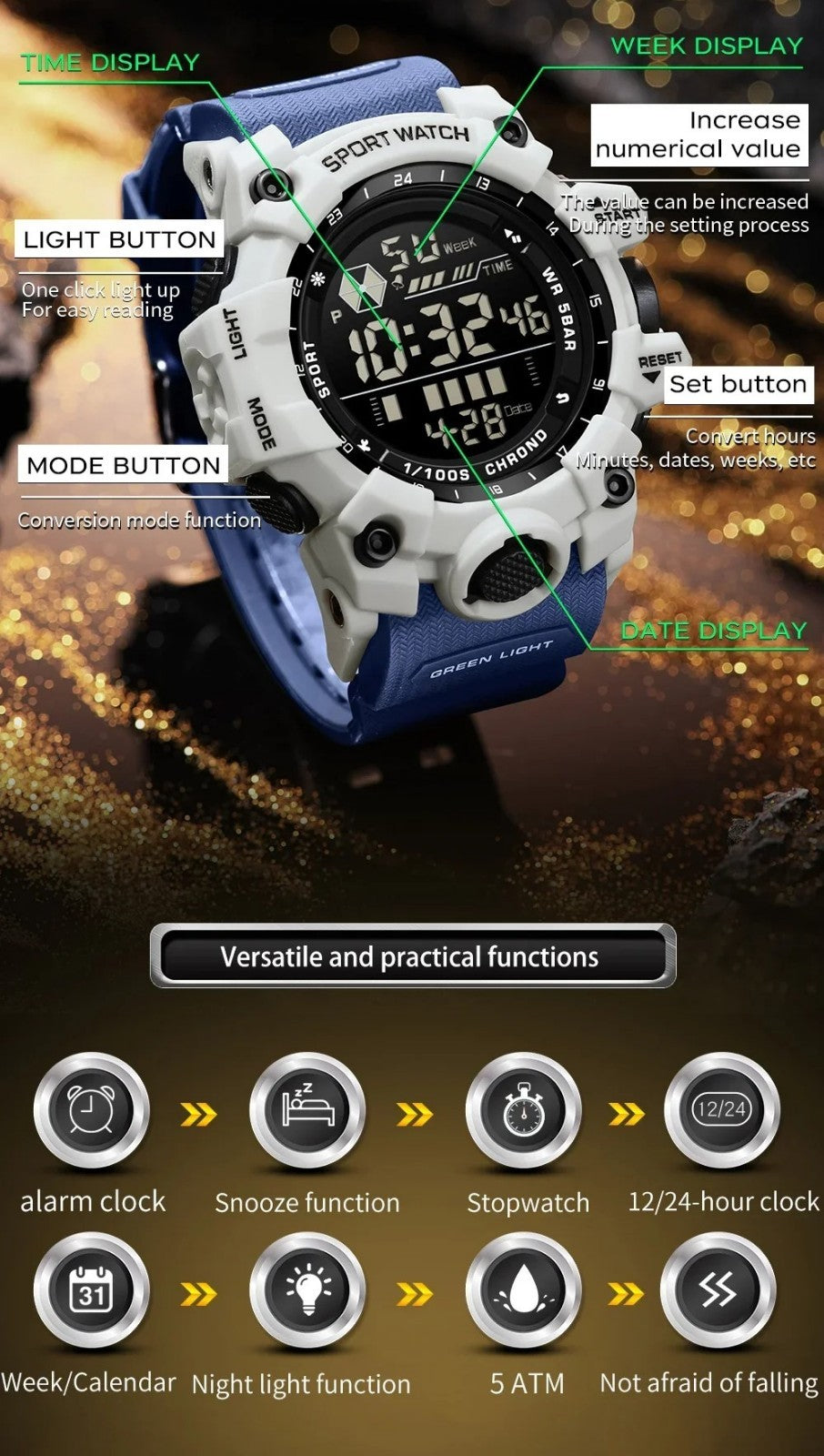 Men's Waterproof Digital Quartz Sport Fashion Electronic Wrist Watch AUS