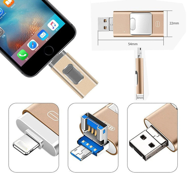 4 in 1 Memory Photo Stick USB 3.0 Flash Drive Type Compatible with iPhone Android iPad AU