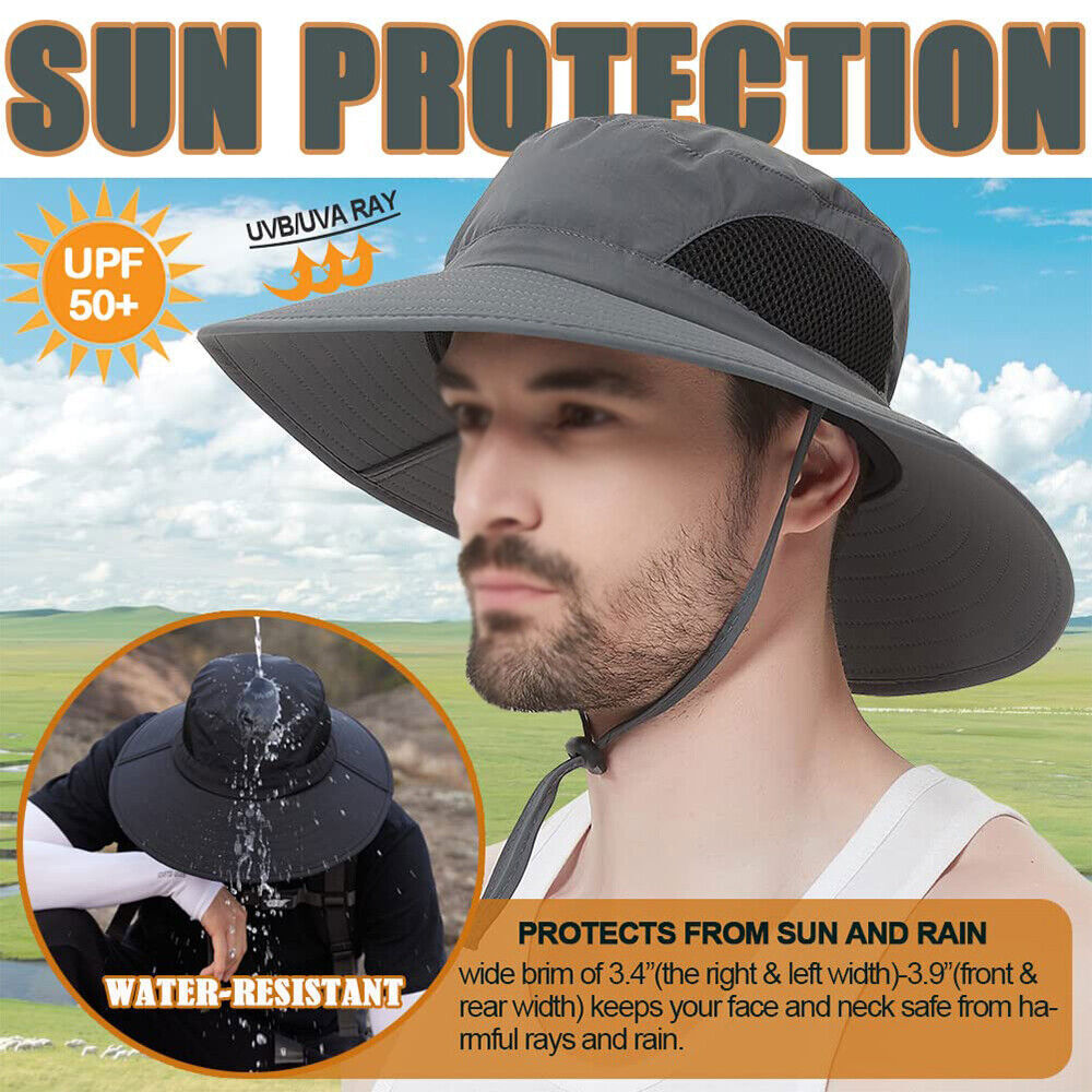 Men Wide Brim Bucket Hat UV Protection Sun Cap Women Fishing Hiking Outdoor Gift