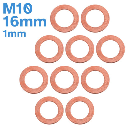 10pcs M10 16mm Copper Washer Sump Plug Gasket Crush Oil Seal Flat Ring Set