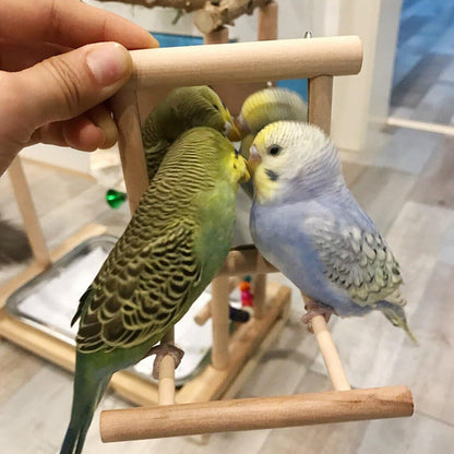 Bird Mirror Toy with Perch Cage Hanging Play Stand for Parrot Cockatiel Parakeet