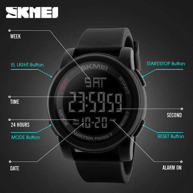 SKMEI Digital Sports Watch Mens 50M Waterproof Resistant Casual Military 1257