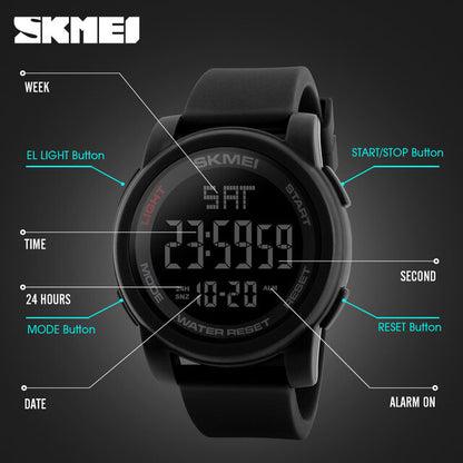 SKMEI Digital Sports Watch Mens 50M Waterproof Resistant Casual Military 1257