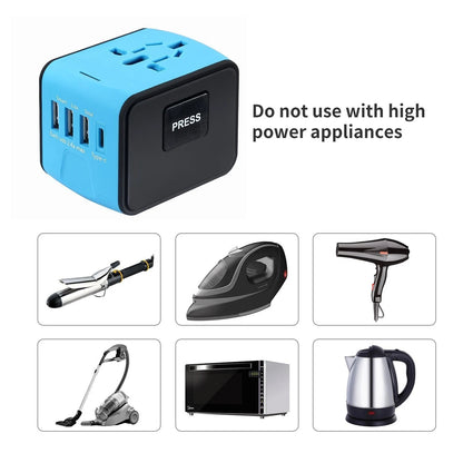 Travel Adapter Universal Power Plug UK EU AU US Sockets International 3USB Type-