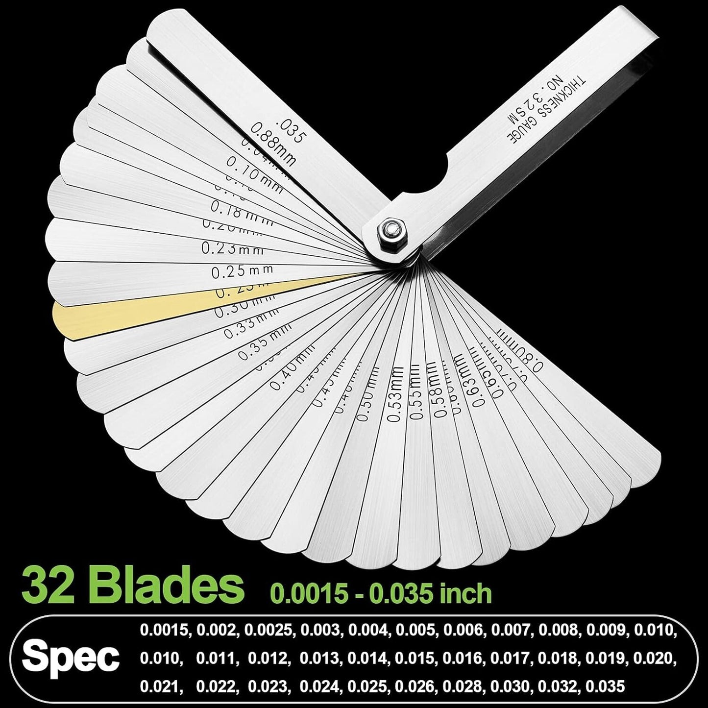 Filler Gap Feeler Gauge Metric Thickness 32 Blade MM/Inch Marked Dual Tool New