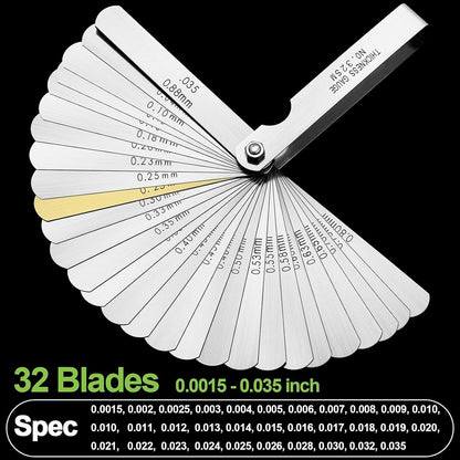 Filler Gap Feeler Gauge Metric Thickness 32 Blade MM/Inch Marked Dual Tool New