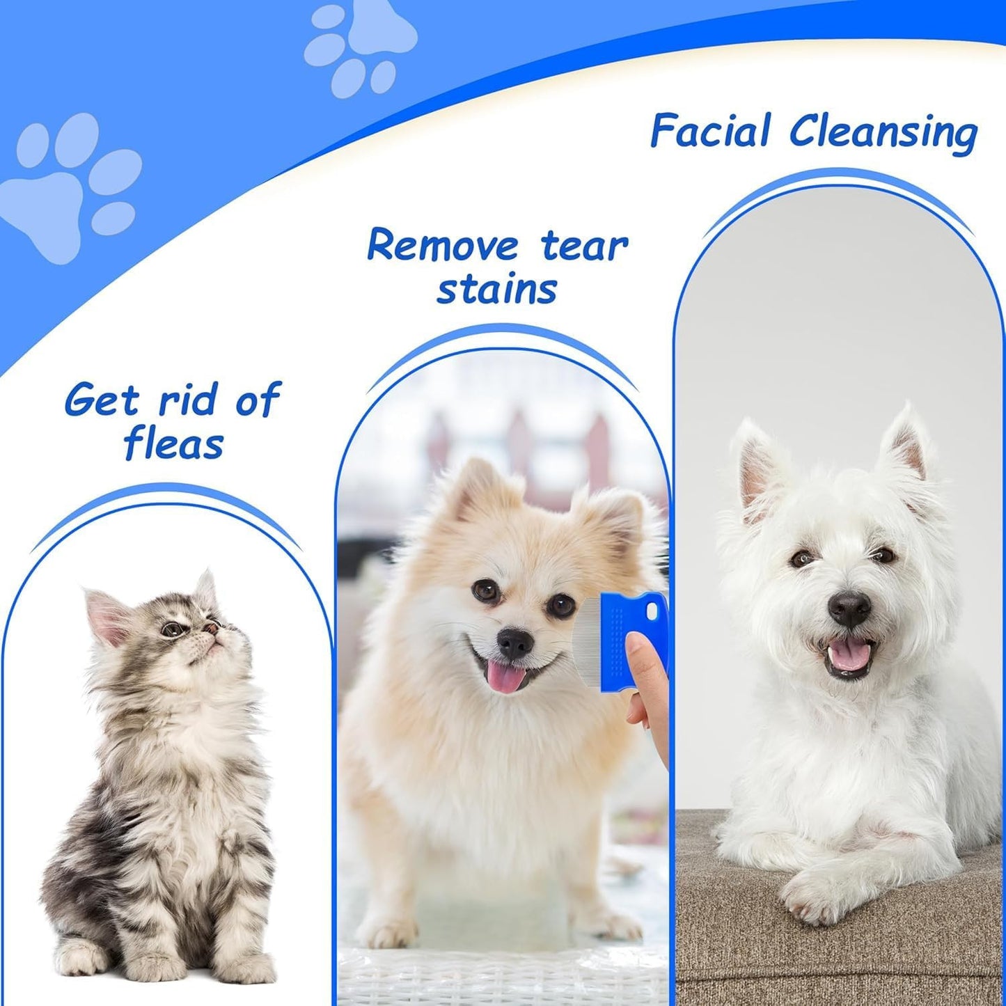 2 Pack Professional Eye Comb for Pets,Stainless Steel Tear Stain Remover for ...