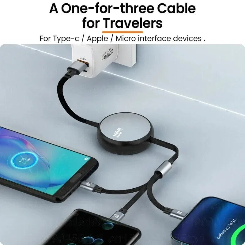 Multi Charging Cable 3 in 1 Retractable USB Charger Cord Compatible with iPhone/Samsung