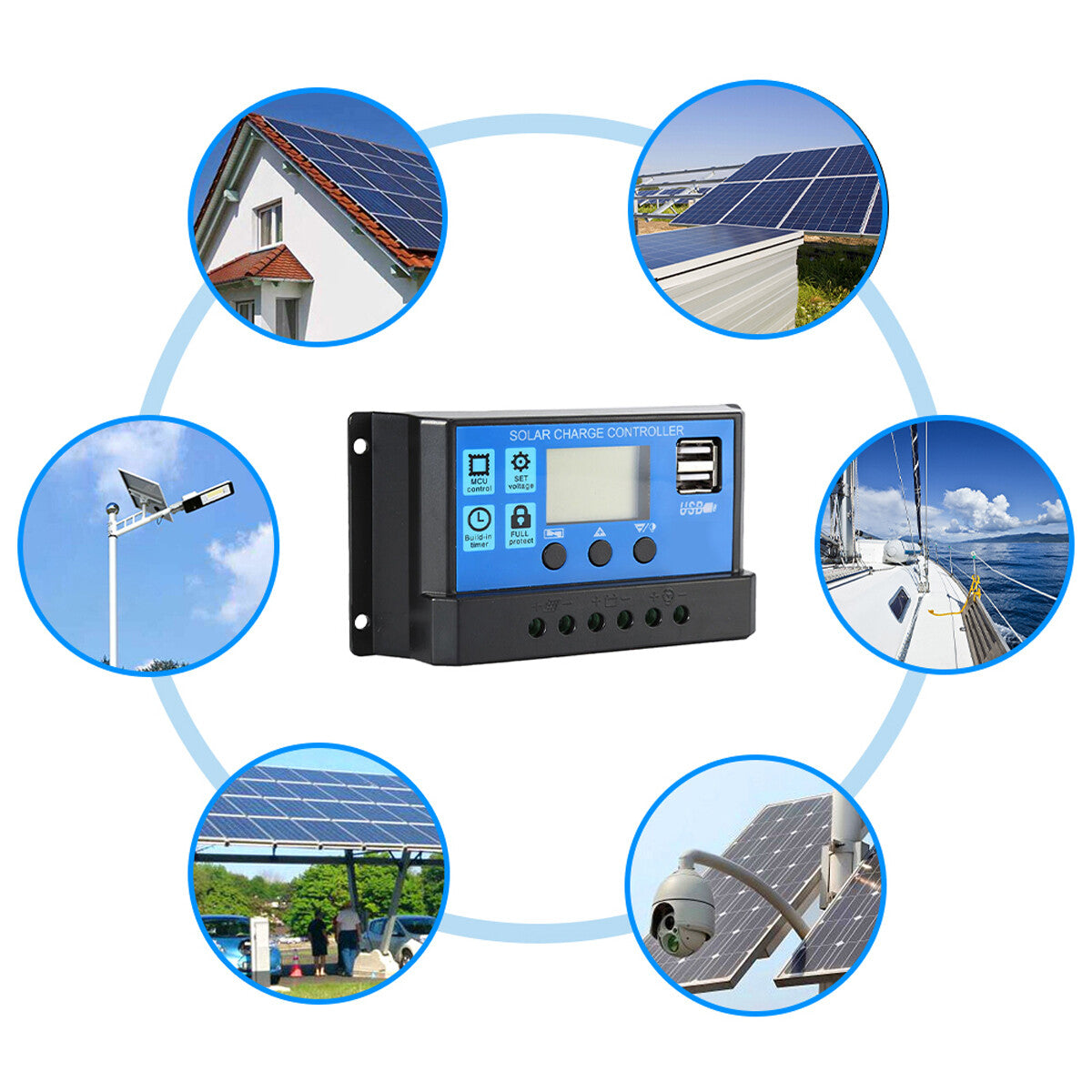20A Solar Charge Controller 12/24V Battery Regulator with 2 USB Port LCD Display