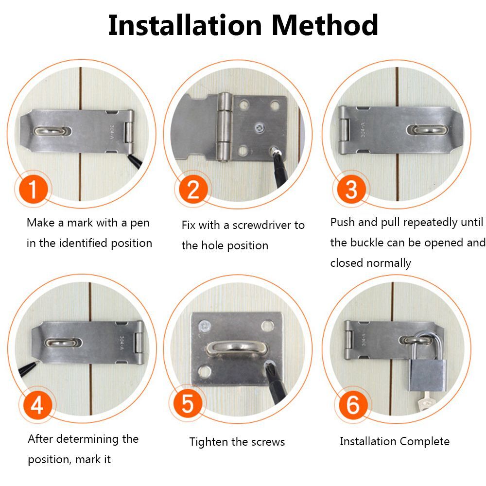 Household Stainless Steel Gate Bolt Door Clasp Lock Padlock Hasp Shed Latch
