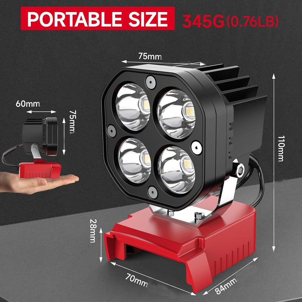 40W LED Work Flood Light Compatible with Milwaukee M18 18V Battery Cordless Jobsite Camping