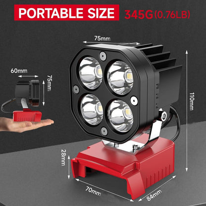 40W LED Work Flood Light Compatible with Milwaukee M18 18V Battery Cordless Jobsite Camping