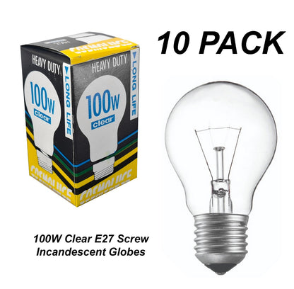 10 x 100W Clear Light Globes Bulbs E27 Screw Incandescent Dimmable Warm White