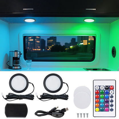 USB LED Under Cabinet Light Kit RGB Puck Lamp Counter Kitchen Display Dimmable