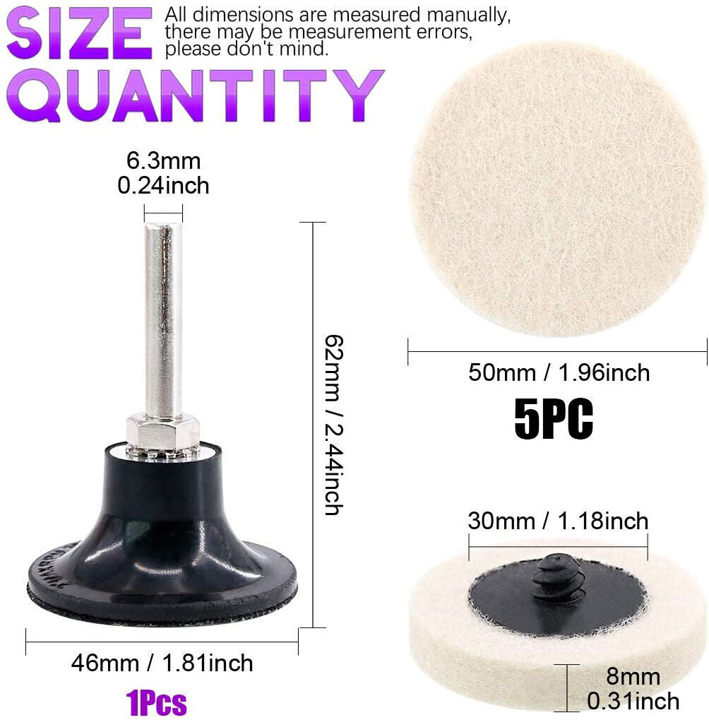 6PC 50mm Roloc Wool Felt Disc 2'' Roll Lock Polishing Buffing Pads Wheels