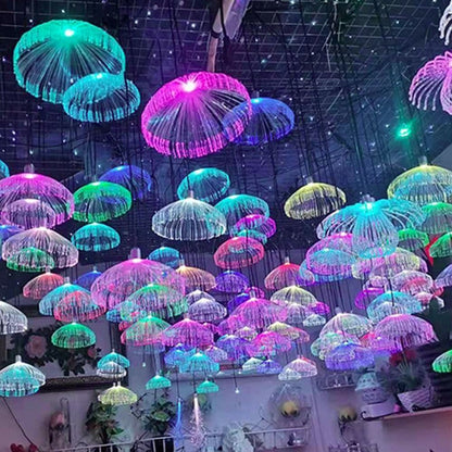 Colorful Fiber Optic LED Jellyfish Light Chandelier Christmas New Year's Decor