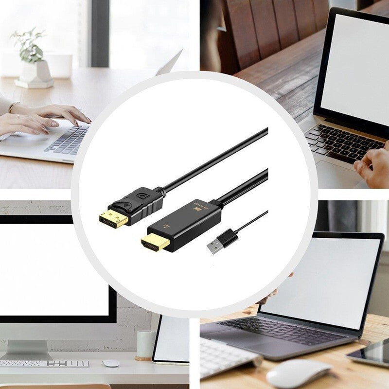 HDMI to DisplayPort DP Output (MS25) Active Converter Cable 4K USB Powered 1.8M