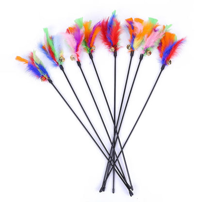 10PCS Kitten Cat Feather Toy Bell Wand Teaser Rod Interactive Play Pet Gift Toys