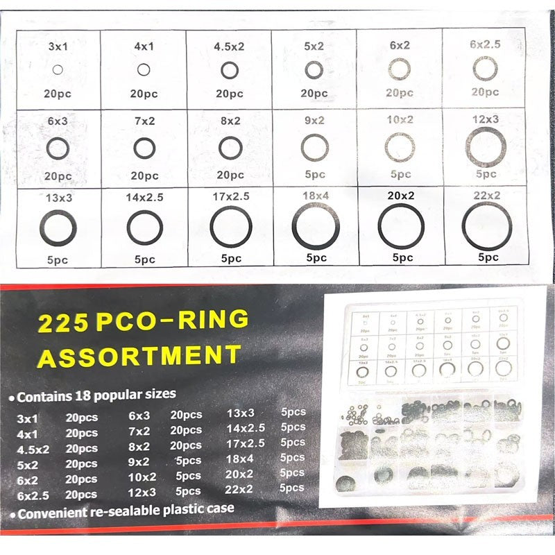 225Pcs Nitrile Rubber O-Ring Gasket Assortment Oil Seal Ring Kits With Box