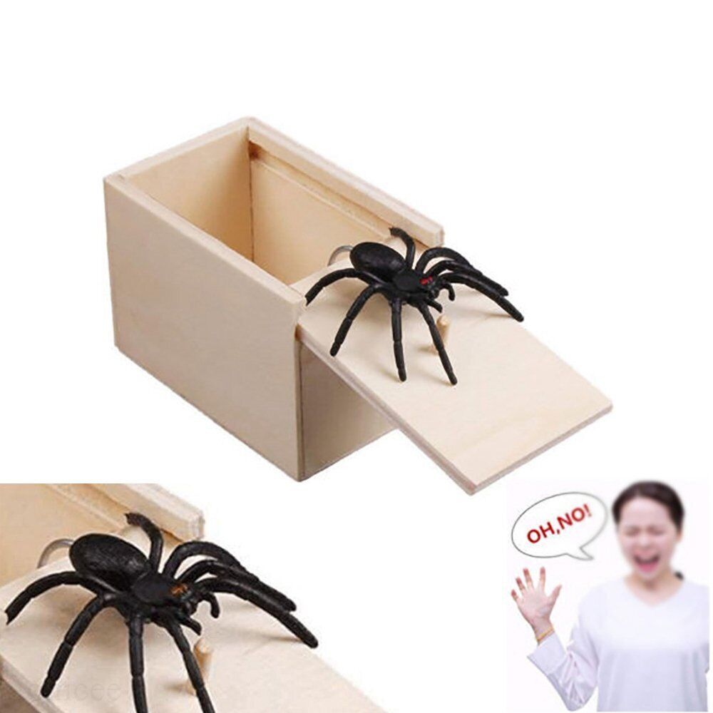 Funny Scare Box Wooden Prank Spider Hidden In a Case Joke Toy Halloween Gift BK
