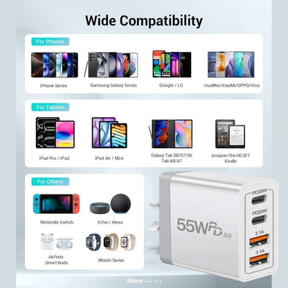 55W 4 Port USB-C PD Fast Charging Wall USB C Charger Power Adapter Type-C Brick