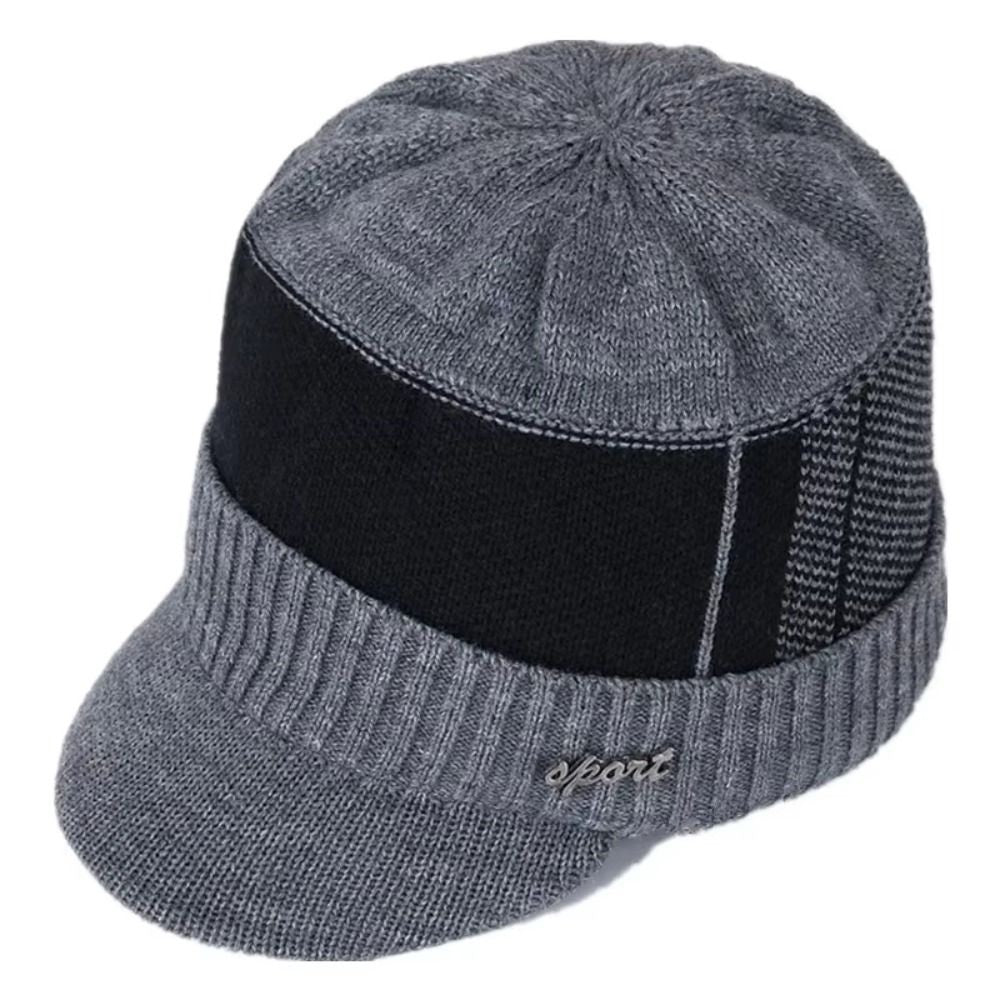 Knitted Beanie Hat with Brim Ear Protection Cap New Pullover Hats  Unisex