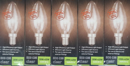 10 x 28W Clear E14 Candle Shaped Light Globes Bulbs Lamps Small Screw Halogen