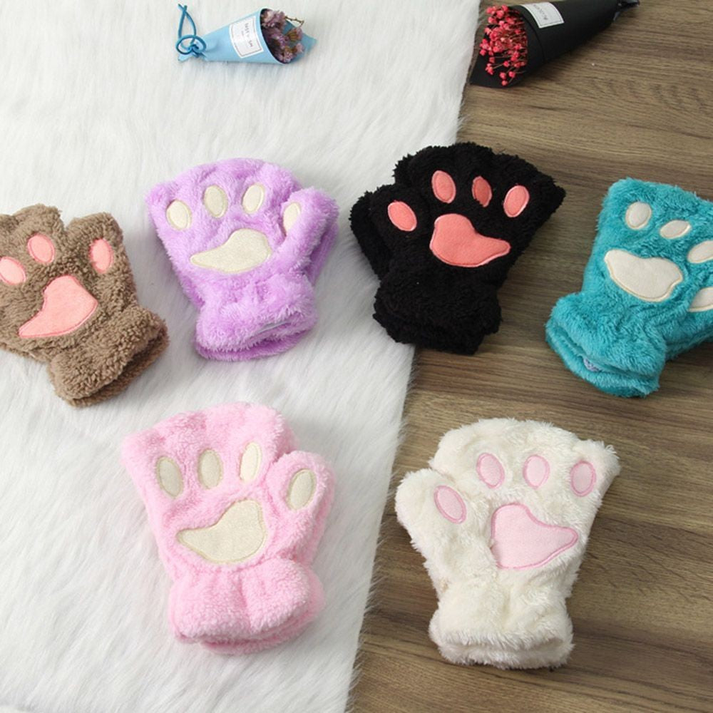 14Colors Fashion Winter Lovely Warm Bear Cat Paw  Gloves Plush Fingerless