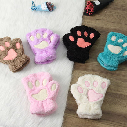 14Colors Fashion Winter Lovely Warm Bear Cat Paw  Gloves Plush Fingerless