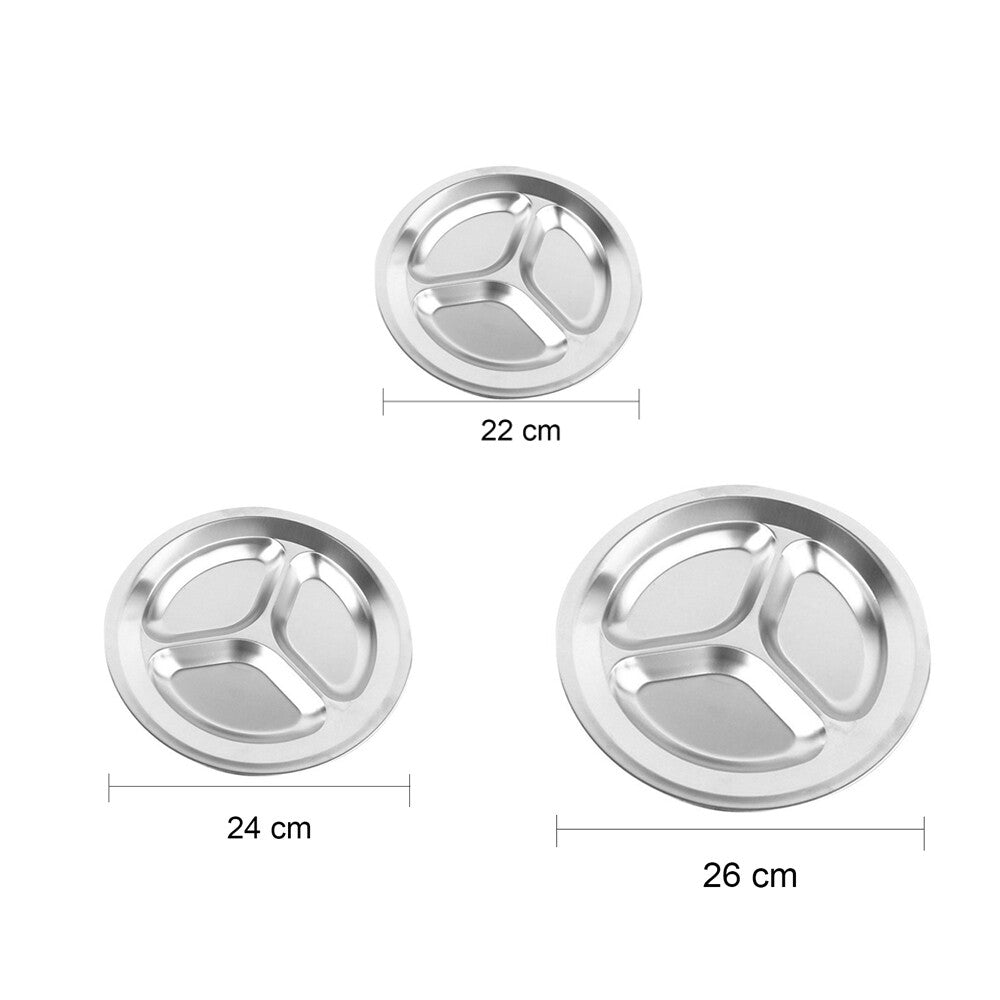 Stainless Steel 3Sections Round Divided Dish Snack Dinner Plate For Kid AU