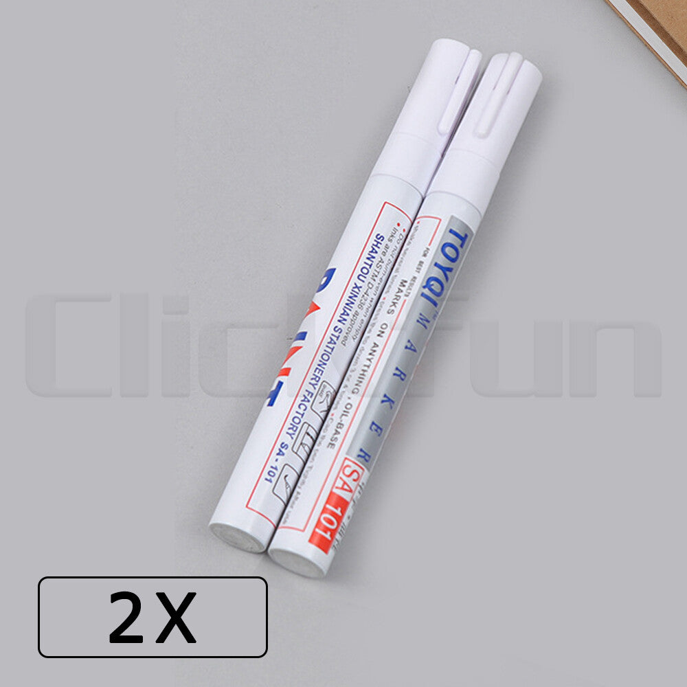 2X White Paint Pens Set Permanent Marker Pen For Car Rubber Tyre Waterproof