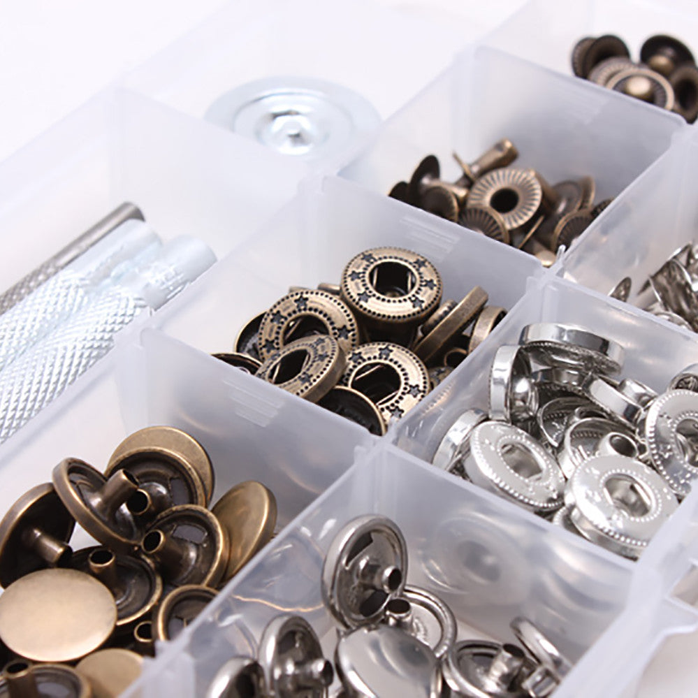 50 sets Studs Kit Buttons Tool Heavy Duty 10/12.5/15/17mm Snap Fasteners Press