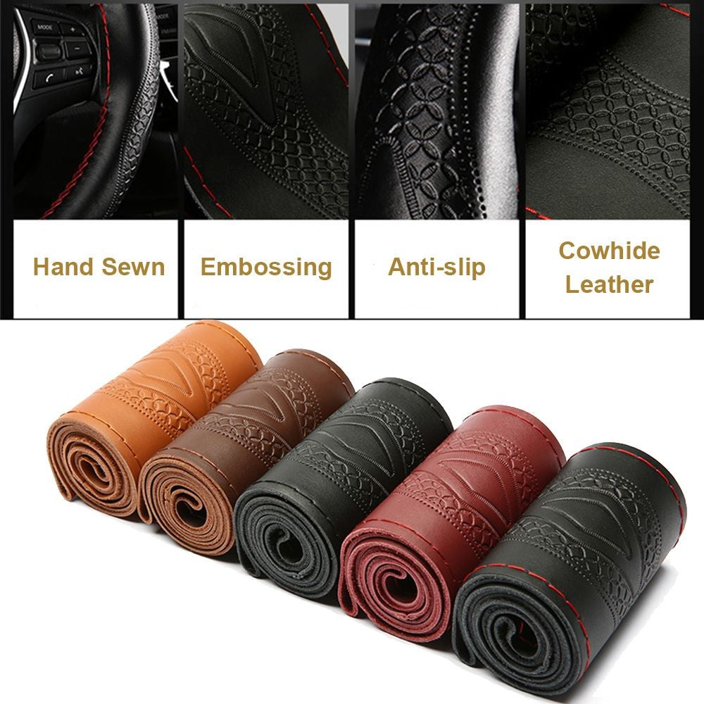 Auto Steering Wheel Genuine Leather Cowhide Braid Car Steering Wheel Cover