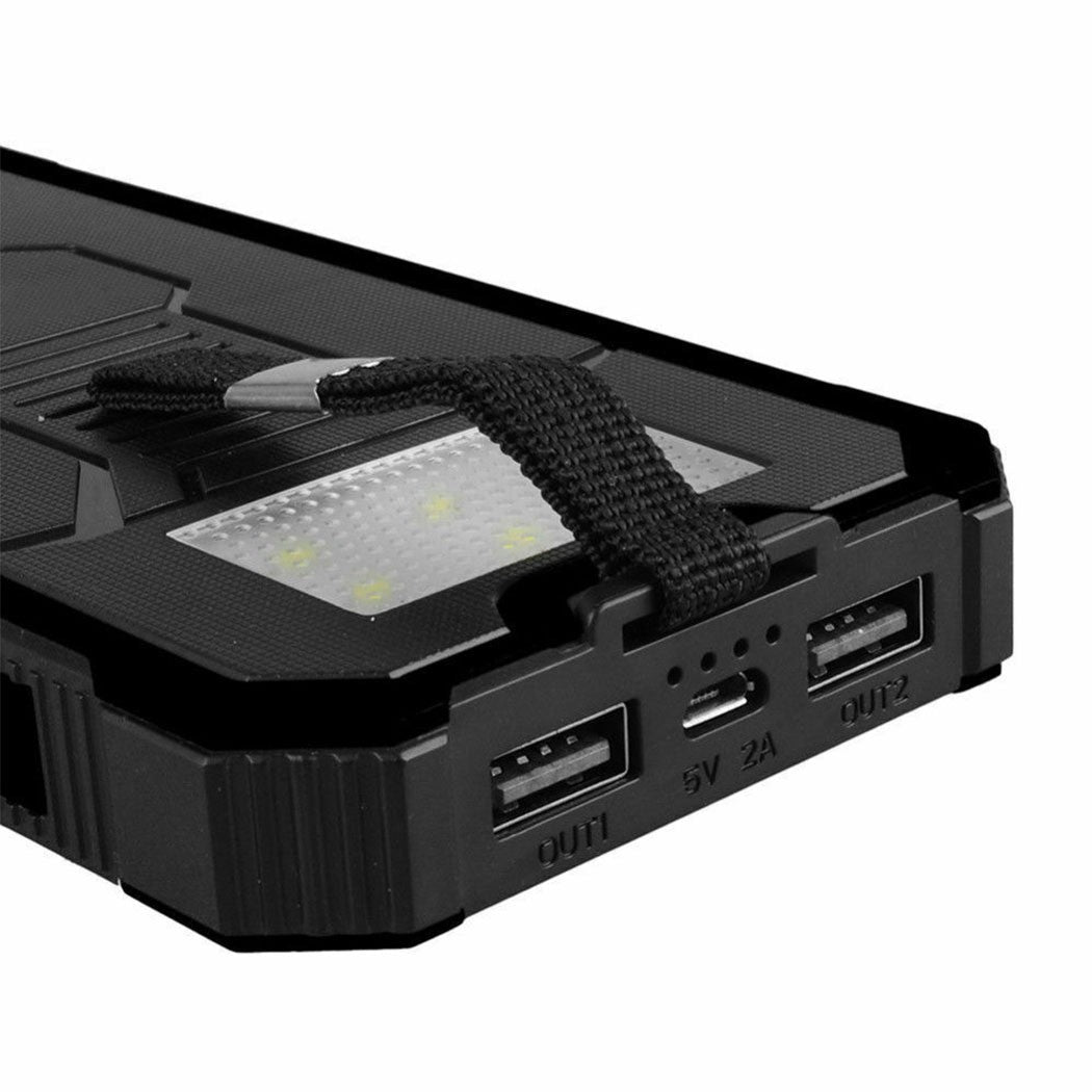 20000mAh Solar Power Bank Dual USB LED Flashlight Waterproof Portable Charger