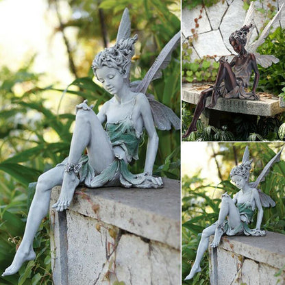 Garden Sitting Fairy Statue Ornament Resin Craft Landscaping Yard Figurine Decor