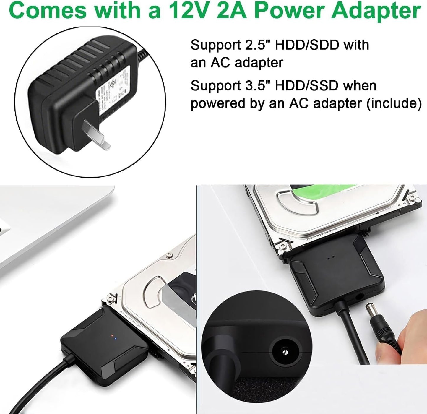 USB 3.0 SATA III Adapter Cable 2.5 3.5 Inch SSD HDD Hard Drive Converter 12V 2A