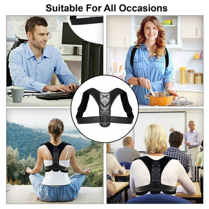 Adjustable Posture Corrector Back Shoulder Brace Neoprene Support Unisex Black