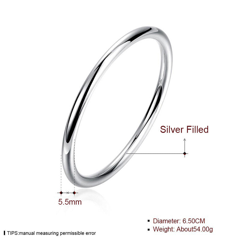 Women's 925 Sterling Silver Filled Solid 5.5mm Round Bangle Bracelet Stunning